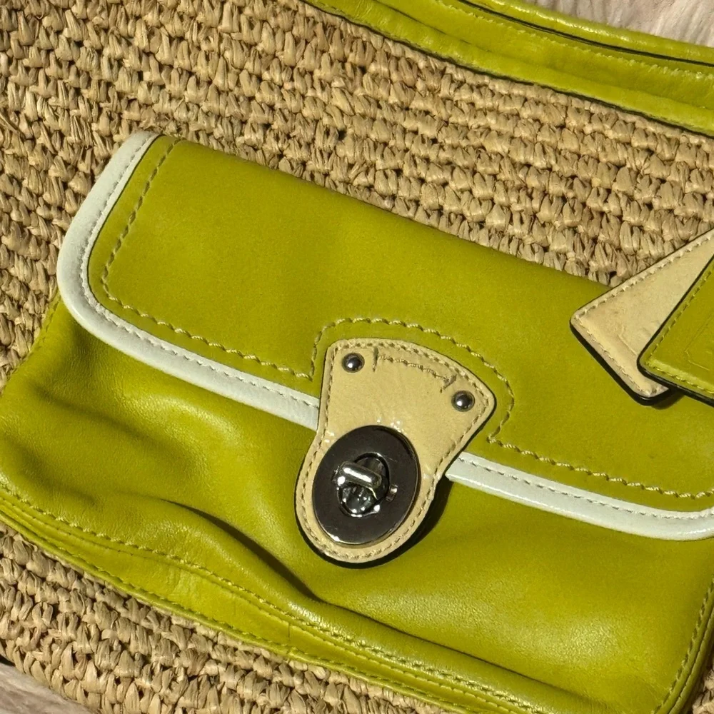 Vintage Coach Bag Lime Green Straw Satchel Shoulder Bag